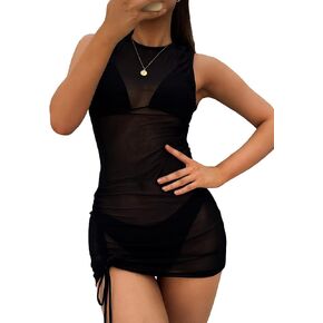 GORGLITTER Women's 3 Piece Swimsuit Triangle Halter Tops High Cut Thong Bikini Set with Cover Up Dress