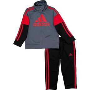 adidas Boys' Tricot Jacket & Pant Clothing Set (2T, Grey/Red/Black)