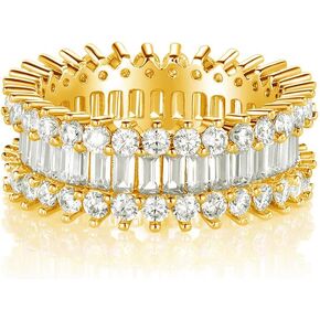 OPOMOMO Eternity Rings 18K White Gold Plated Emerald Cut Cubic Zirconia Ring Halo Wedding Band for Women Men