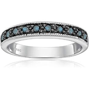 1/4 cttw Blue Diamond Ring .925 Sterling Silver with Milgrain and Black Rhodium