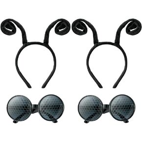 Yopyame 4PCS Fly Costume Bug Accessories Set Black Velvet Bug Antenna Headband with Glasses Insects Hairband Glasses Firefly Dragonfly Costume Accessories Bug Headband and Glasses for Cosplay Party