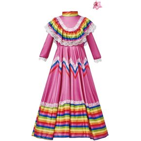 Kids Mexico Costume for Girl Senorita Blouse Dance Dress Cinco De Mayo Folklorico Flower Headwear Halloween
