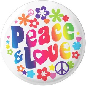 Peace & Love Hippie Flowery Anti-War Pin for Jackets, Backpacks, Hats Button Pinback 1.75 Inches