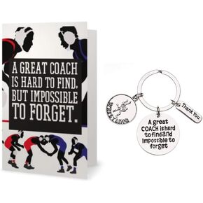 Wrestling Coach Keychain & Card Set, Wrestling Coach Gifts, Great Coach is Hard to Find But Impossible to Forget Coach Keychain