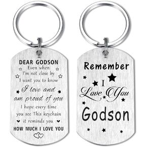 Godson Keychain Gifts - to My Dear Godson, I Love You Godson Birthday Key Chain, Best Graduation Gifts for Our Godson Proud of Godson Teen Boy, Christmas Valentine Present for Adult Godson