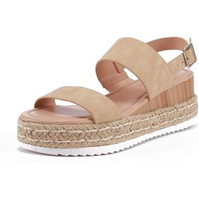 LAICIGO Women’s Open Toe Wedge Platform Espadrilles Ankle Strap Buckle Faux Leather Cork Rubber Summer Sandals