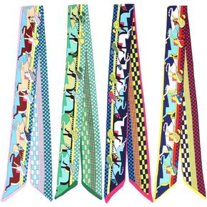 FLORAVOGUE 4-Pack Mini Scarf Fashion Ribbon Chic Handbag Band Handle Wrap Hair band Neck Tie Silky Ribbon