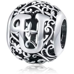 سحر الرسالة Presentski 925 سحر الفضة الاسترليني للأساور قلادة الأبجدية الأولية سحر مخرمة الحروف الأبجدية الخرز الحروف A-Z سحر سوار للنساء in Kuwait