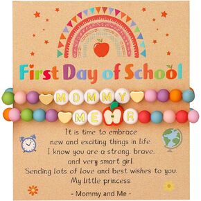 First Day of School Initial Bracelets, Back to School Bracelet Mommy and Me, Color Beads Bracelet Jewelry Gifts for Girls