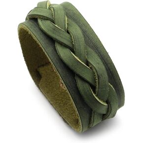 Heavstjer Punk Rock Braided Wide Leather Bracelet Adjustable Cuff Bracelet