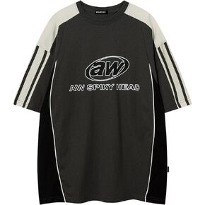 Vamtac Oversized T Shirt Classic Vintage 90s Contrast Color Graphic Tees Streetwear Racing Tee 3-Stripes Tops Unisex