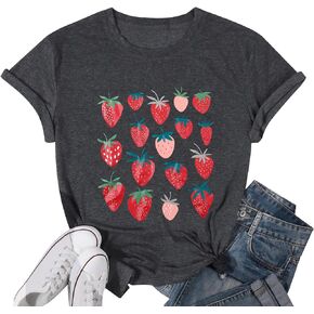 Women Strawberry Cute Graphic T Shirts Fruit Shirts Strawberries Print Cottagecore Clothing Tshirt Garden Tee Tops