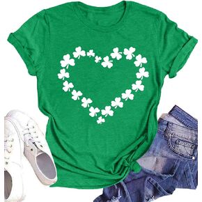 St. Patrick's Day Shirts for Women Shamrock Heart Graphic Tees St Patty's Lucky T-Shirt Irish Tops