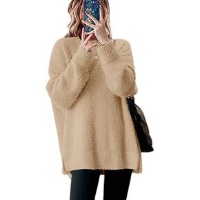 Oversized Sweaters for Women 2023 Fall Trendy Faux Wool Knit Tops Batwing Side Split Sweater Jumper