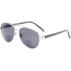 Sofia Vergara x Foster Grant Segment Style Women's Carmen SunReaders Aviator Reading Glasses, Shiny Silver Frame with Crystal Grey Temples, 57 mm + 2, 2
