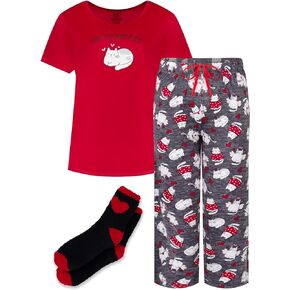 Rene Rofe Womens Butter Soft Short Sleeve Top and Capri Pajama Set with Matching Socks