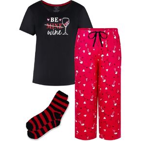 Rene Rofe Womens Butter Soft Short Sleeve Top and Capri Pajama Set with Matching Socks