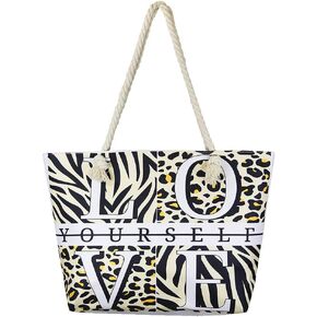 Me Plus Women Summer Large Beach Tote Bag Top Zipper Closure Braided Rope Handles Inner Pocket