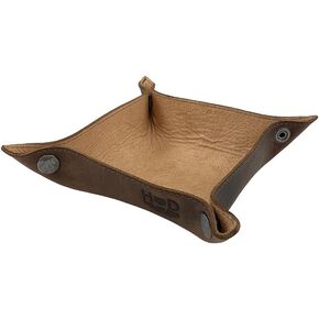 Hide & Drink, Leather Catchall Change Key Wallet Coin Box Tray Storage Valet, Handmade Includes 101 Year Warranty (Bourbon Brown)