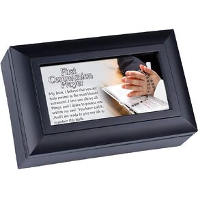 First Communion Prayer Woodgrain Rope Trim Jewelry Music Box Plays Handel's Hallelujah
