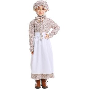 Kids Prairie Girl Costume Colonial Prairie Dress Old Lady Costume for Kids Girls 100th Day of School Costume Grandma
