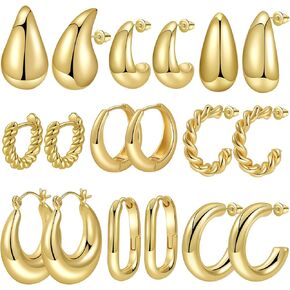 9 أزواج من الأقراط الحلقية المكتنزة للنساء، لا تسبب الحساسية، أقراط سميكة مناسبة للحفلات والأصدقاء هدية عيد ميلاد in Kuwait