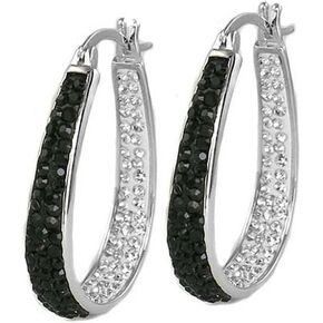 Crystal Inside Out Hoop Earrings Half Black and Half White