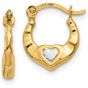 14k Multi-Tone Gold Heart Hollow Hoop Earrings 12x10 mm