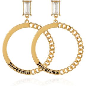 Juicy Couture Stone Post Drop Goldtone Half Chain and Sleek Hoop Earrings