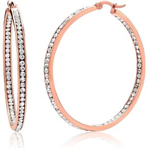 Gem Stone King 2 Inch Stunning Stainless Steel High Shine Inside-Out Hoop Earrings With CZ For Women