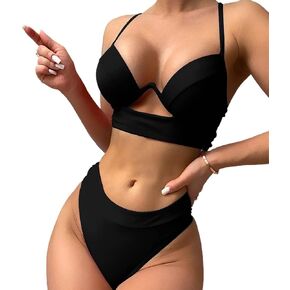 Black Bikini Set Sexy Swimsuit for Women Steel Holder Bikini Top and Bottom Swimwear Padded Bathing Suit for Girls