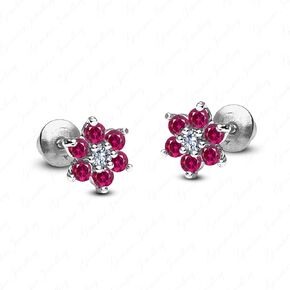 Gemstar Jewellery 18K White Gold Finish Round Cut Red Ruby Wedding Cluster Flower Stud Earrings in Kuwait