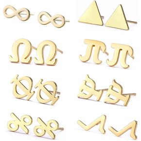 Amaxer 8 Pairs Math Symbol Stud Earrings Tiny Stainless Steel Science Jewelry for Women Girls Birthday Gift (Math symbol 8pcs)