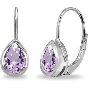 Sterling Silver Genuine or Synthetic Gemstone 7x5mm Teardrop Bezel-Set Dainty Leverback Earrings