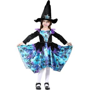 Sincere Party Girls Halloween Witch Costume,Deluxe Adorable Neon Colorful Witch Fancy Dress Up Costumes.