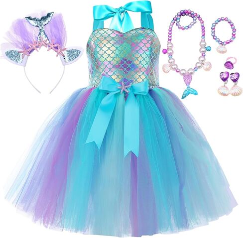 مجموعة كاملة من فستان حورية البحر من توتو دريمز للفتيات في عيد ميلاد الهالوين وهدايا حفلات التنكرية in Kuwait