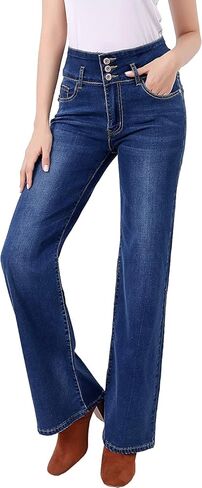 بنطلون جينز YUSHOW واسع للنساء بنطال جينز عالي الخصر للتخسيس من قماش الدنيم قابل للتمدد مستقيم وواسع الساق in Kuwait