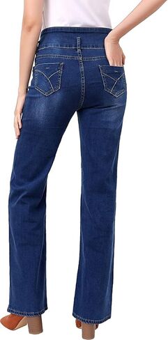 بنطلون جينز YUSHOW واسع للنساء بنطال جينز عالي الخصر للتخسيس من قماش الدنيم قابل للتمدد مستقيم وواسع الساق in Kuwait