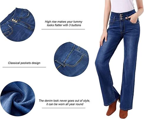 بنطلون جينز YUSHOW واسع للنساء بنطال جينز عالي الخصر للتخسيس من قماش الدنيم قابل للتمدد مستقيم وواسع الساق in Kuwait