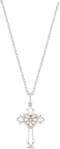 Hallmark Fine Jewelry Faith Cross Necklace Pendant in Sterling Silver with 14K Rose Gold Plating Heart and Diamonds, Metal, white-diamond in Saudi Arabia