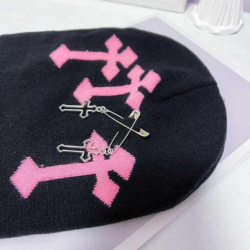 Y2k Beanie، Y2k Spider Beanie Star Cross Pattern قبعة لطيف الجرونج الملحقات مترهل بارد بيني للرجال والنساء in Kuwait