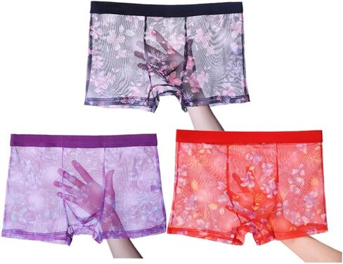 BMYALLEI Men's Underwear Sexy See-through Mesh Breathable Boxer Briefs Men's Transparent Printed Trucks in Saudi Arabia