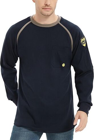 PTAHDUS FR Shirts for Men,5.5oz/7.1oz Round Neck Flame Resistant Long Sleeve Shirts, 100% Cotton Workwear FR Clothing for Men in Kuwait