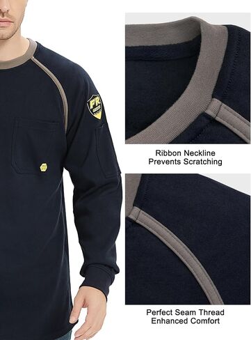 PTAHDUS FR Shirts for Men,5.5oz/7.1oz Round Neck Flame Resistant Long Sleeve Shirts, 100% Cotton Workwear FR Clothing for Men in Kuwait