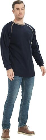 PTAHDUS FR Shirts for Men,5.5oz/7.1oz Round Neck Flame Resistant Long Sleeve Shirts, 100% Cotton Workwear FR Clothing for Men in Kuwait