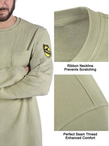 PTAHDUS FR Shirts for Men,5.5oz/7.1oz Round Neck Flame Resistant Long Sleeve Shirts, 100% Cotton Workwear FR Clothing for Men in Kuwait