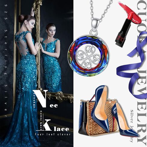 أربع أوراق البرسيم قلادة مع عقدة سلتيك أيرلندية وشكل دائري ملون كريستال S925 قلادة من الفضة الاسترليني للنساء الفتيات, فضة استرلينية, لا تعرف in Kuwait