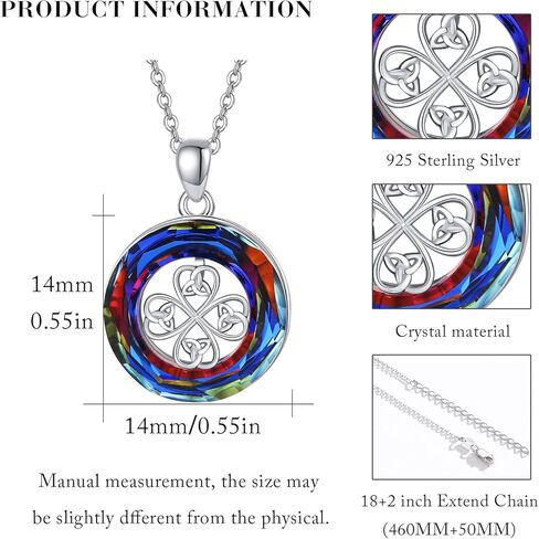 أربع أوراق البرسيم قلادة مع عقدة سلتيك أيرلندية وشكل دائري ملون كريستال S925 قلادة من الفضة الاسترليني للنساء الفتيات, فضة استرلينية, لا تعرف in Kuwait