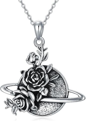 LEECCI Valentine's Day Gifts for Her Planet Necklace for Women 925 Sterling Silver Saturn Planet Rose Pendant Necklace Space Planet Jewelry Gifts for Women Girls in Kuwait
