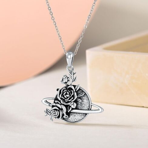 LEECCI Valentine's Day Gifts for Her Planet Necklace for Women 925 Sterling Silver Saturn Planet Rose Pendant Necklace Space Planet Jewelry Gifts for Women Girls in Kuwait